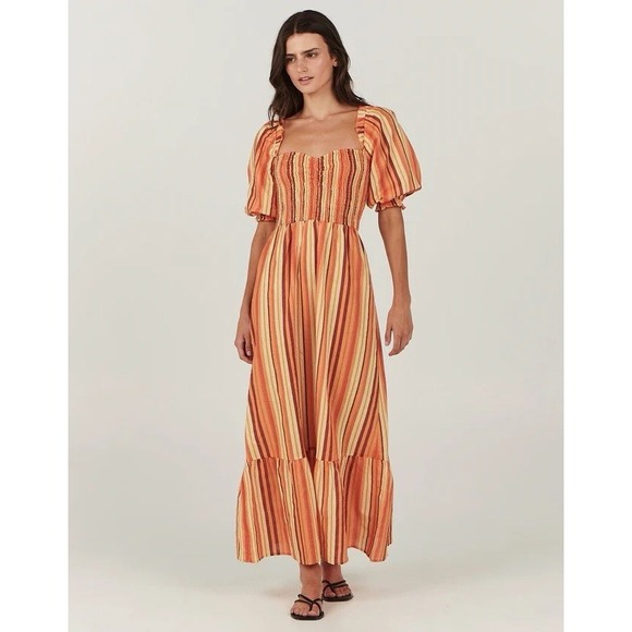 NWOT‎ Charlie Holiday Coastal Midi Dress Linen Blend Orange Stripes Women's 4 - Picture 13 of 13